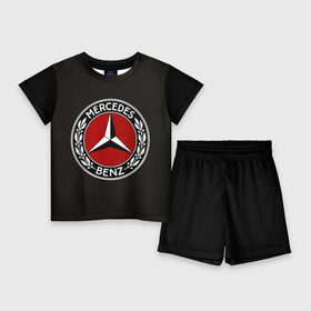 Детский костюм с шортами 3D с принтом Mercedes Benz в Белгороде,  |  | car | germany | logo | make | mercedes benz | автомобиль | германия | логотип | марка | мерседес бенц