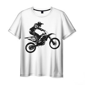 Мужская футболка 3D с принтом Мотокросс в Белгороде, 100% полиэфир | прямой крой, круглый вырез горловины, длина до линии бедер | motocross | motorcycle | motorcyclist | silhouette | speed | stencil | мотокросс | мотоцикл | мотоциклист | силуэт | скорость | трафарет