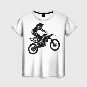 Женская футболка 3D с принтом Мотокросс в Белгороде, 100% полиэфир ( синтетическое хлопкоподобное полотно) | прямой крой, круглый вырез горловины, длина до линии бедер | motocross | motorcycle | motorcyclist | silhouette | speed | stencil | мотокросс | мотоцикл | мотоциклист | силуэт | скорость | трафарет