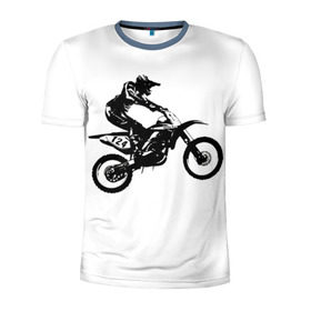Мужская футболка 3D спортивная с принтом Мотокросс в Белгороде, 100% полиэстер с улучшенными характеристиками | приталенный силуэт, круглая горловина, широкие плечи, сужается к линии бедра | motocross | motorcycle | motorcyclist | silhouette | speed | stencil | мотокросс | мотоцикл | мотоциклист | силуэт | скорость | трафарет