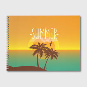 Альбом для рисования с принтом Летний пляж в Белгороде, 100% бумага
 | матовая бумага, плотность 200 мг. | summer | sun | лето | море | пальмы | пляж | солнце | чайка