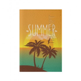 Обложка для паспорта матовая кожа с принтом Летний пляж в Белгороде, натуральная матовая кожа | размер 19,3 х 13,7 см; прозрачные пластиковые крепления | summer | sun | лето | море | пальмы | пляж | солнце | чайка