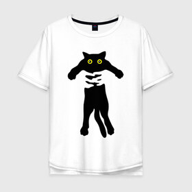 Мужская футболка хлопок Oversize с принтом Всё своё ношу с собой в Белгороде, 100% хлопок | свободный крой, круглый ворот, “спинка” длиннее передней части | глаза | кот | котик | кошка | силуэт