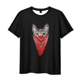 Мужская футболка 3D с принтом Котомафия в Белгороде, 100% полиэфир | прямой крой, круглый вырез горловины, длина до линии бедер | бандана | гангстер | кот | котик | кошка | мафия