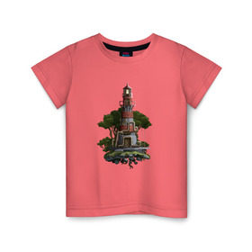 Детская футболка хлопок с принтом Маяк Пиксель-Арт в Белгороде, 100% хлопок | круглый вырез горловины, полуприлегающий силуэт, длина до линии бедер | 8bit | маяк | пиксели | романтика | свет | сказка | стимпанк | фантазия | фэнтези