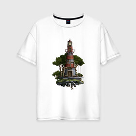 Женская футболка хлопок Oversize с принтом Маяк Пиксель-Арт в Белгороде, 100% хлопок | свободный крой, круглый ворот, спущенный рукав, длина до линии бедер
 | 8bit | маяк | пиксели | романтика | свет | сказка | стимпанк | фантазия | фэнтези