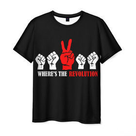 Мужская футболка 3D с принтом DM: Where`s the revolution? в Белгороде, 100% полиэфир | прямой крой, круглый вырез горловины, длина до линии бедер | Тематика изображения на принте: depeche mode