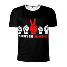 Мужская футболка 3D спортивная с принтом DM: Where`s the revolution? в Белгороде, 100% полиэстер с улучшенными характеристиками | приталенный силуэт, круглая горловина, широкие плечи, сужается к линии бедра | depeche mode