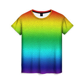 Женская футболка 3D с принтом Радуга (Витражный Градиент) в Белгороде, 100% полиэфир ( синтетическое хлопкоподобное полотно) | прямой крой, круглый вырез горловины, длина до линии бедер | Тематика изображения на принте: gradient | rainbow | витраж | градиент | радуга
