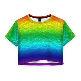 Женская футболка 3D укороченная с принтом Радуга (Витражный Градиент) в Белгороде, 100% полиэстер | круглая горловина, длина футболки до линии талии, рукава с отворотами | Тематика изображения на принте: gradient | rainbow | витраж | градиент | радуга