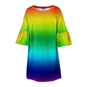 Детское платье 3D с принтом Радуга (Витражный Градиент) в Белгороде, 100% полиэстер | прямой силуэт, чуть расширенный к низу. Круглая горловина, на рукавах — воланы | Тематика изображения на принте: gradient | rainbow | витраж | градиент | радуга
