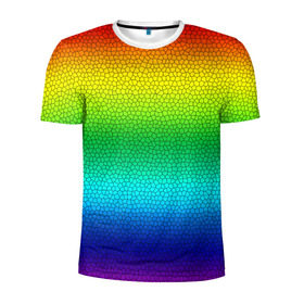 Мужская футболка 3D спортивная с принтом Радуга (Витражный Градиент) в Белгороде, 100% полиэстер с улучшенными характеристиками | приталенный силуэт, круглая горловина, широкие плечи, сужается к линии бедра | Тематика изображения на принте: gradient | rainbow | витраж | градиент | радуга