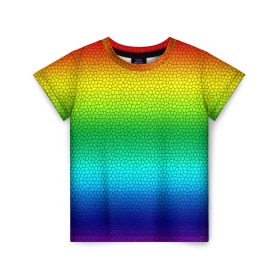 Детская футболка 3D с принтом Радуга (Витражный Градиент) в Белгороде, 100% гипоаллергенный полиэфир | прямой крой, круглый вырез горловины, длина до линии бедер, чуть спущенное плечо, ткань немного тянется | Тематика изображения на принте: gradient | rainbow | витраж | градиент | радуга
