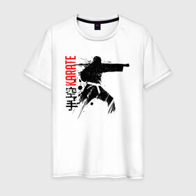 Мужская футболка хлопок с принтом Силуэт каратиста 2 в Белгороде, 100% хлопок | прямой крой, круглый вырез горловины, длина до линии бедер, слегка спущенное плечо. | боец | карате | каратэ | киокушинкай | силуэт | тайдзюцу