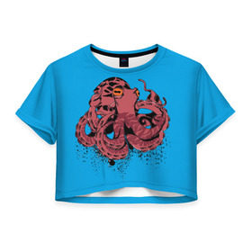 Женская футболка 3D укороченная с принтом Осьминог в Белгороде, 100% полиэстер | круглая горловина, длина футболки до линии талии, рукава с отворотами | la piovra | octopus | кальмар | лапиовра | морепродукт | морской гад | октопус | осьминог | спрут