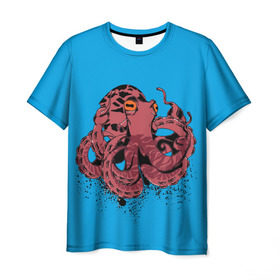 Мужская футболка 3D с принтом Осьминог в Белгороде, 100% полиэфир | прямой крой, круглый вырез горловины, длина до линии бедер | la piovra | octopus | кальмар | лапиовра | морепродукт | морской гад | октопус | осьминог | спрут