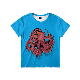 Детская футболка 3D с принтом Осьминог в Белгороде, 100% гипоаллергенный полиэфир | прямой крой, круглый вырез горловины, длина до линии бедер, чуть спущенное плечо, ткань немного тянется | Тематика изображения на принте: la piovra | octopus | кальмар | лапиовра | морепродукт | морской гад | октопус | осьминог | спрут