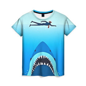 Женская футболка 3D с принтом Акула в Белгороде, 100% полиэфир ( синтетическое хлопкоподобное полотно) | прямой крой, круглый вырез горловины, длина до линии бедер | 3d | акула | арт | животные | море | плавание | природа | рыбы | спорт | хищники