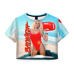 Женская футболка 3D укороченная с принтом Baywatch Памела в Белгороде, 100% полиэстер | круглая горловина, длина футболки до линии талии, рукава с отворотами | pamella adnerson | андерсон | спасатели малибу