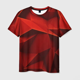 Мужская футболка 3D с принтом Грани геометрии в Белгороде, 100% полиэфир | прямой крой, круглый вырез горловины, длина до линии бедер | abstraction | абстракция | геометрия | грани | изгиб | красные | линии | полигоны | полосы | сочетания | текстура | треугольники