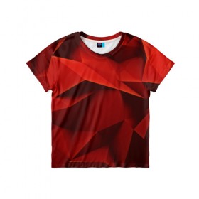 Детская футболка 3D с принтом Грани геометрии в Белгороде, 100% гипоаллергенный полиэфир | прямой крой, круглый вырез горловины, длина до линии бедер, чуть спущенное плечо, ткань немного тянется | abstraction | абстракция | геометрия | грани | изгиб | красные | линии | полигоны | полосы | сочетания | текстура | треугольники