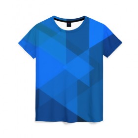 Женская футболка 3D с принтом blue texsture в Белгороде, 100% полиэфир ( синтетическое хлопкоподобное полотно) | прямой крой, круглый вырез горловины, длина до линии бедер | abstraction | абстракция | геометрия | грани | линии | полигоны | сочетания | треугольники