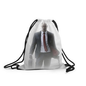 Рюкзак-мешок 3D с принтом Hitman в тумане в Белгороде, 100% полиэстер | плотность ткани — 200 г/м2, размер — 35 х 45 см; лямки — толстые шнурки, застежка на шнуровке, без карманов и подкладки | 