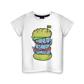 Детская футболка хлопок с принтом drop dead в Белгороде, 100% хлопок | круглый вырез горловины, полуприлегающий силуэт, длина до линии бедер | Тематика изображения на принте: burger | cat | citty | hamburger | бургер | гамбургер | кот | кошка