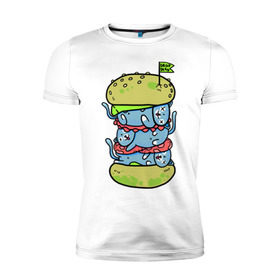 Мужская футболка премиум с принтом drop dead в Белгороде, 92% хлопок, 8% лайкра | приталенный силуэт, круглый вырез ворота, длина до линии бедра, короткий рукав | burger | cat | citty | hamburger | бургер | гамбургер | кот | кошка