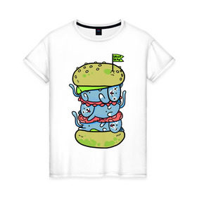 Женская футболка хлопок с принтом drop dead в Белгороде, 100% хлопок | прямой крой, круглый вырез горловины, длина до линии бедер, слегка спущенное плечо | burger | cat | citty | hamburger | бургер | гамбургер | кот | кошка
