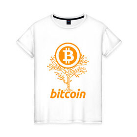 Женская футболка хлопок с принтом Bitcoin Tree - Дерево Биткоин в Белгороде, 100% хлопок | прямой крой, круглый вырез горловины, длина до линии бедер, слегка спущенное плечо | bitcoin | blockchain | tree | биткоин | блокчейн | валюта | деньги | дерево | крипто | криптовалюта | майнинг | технологии