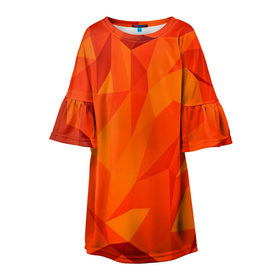 Детское платье 3D с принтом Orange geometry в Белгороде, 100% полиэстер | прямой силуэт, чуть расширенный к низу. Круглая горловина, на рукавах — воланы | abstraction | абстракция | геометрия | грани | линии | полигоны | сочетания | текстура | треугольники