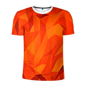 Мужская футболка 3D спортивная с принтом Orange geometry в Белгороде, 100% полиэстер с улучшенными характеристиками | приталенный силуэт, круглая горловина, широкие плечи, сужается к линии бедра | abstraction | абстракция | геометрия | грани | линии | полигоны | сочетания | текстура | треугольники
