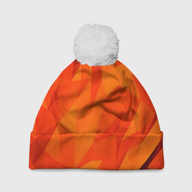 Шапка 3D c помпоном с принтом Orange geometry в Белгороде, 100% полиэстер | универсальный размер, печать по всей поверхности изделия | abstraction | абстракция | геометрия | грани | линии | полигоны | сочетания | текстура | треугольники