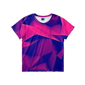 Детская футболка 3D с принтом Violet polygon в Белгороде, 100% гипоаллергенный полиэфир | прямой крой, круглый вырез горловины, длина до линии бедер, чуть спущенное плечо, ткань немного тянется | 3d | abstraction | абстракция | геометрия | грани | линии | полигоны | розовый | сочетания | текстура | треугольники | фиолетовый