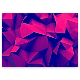 Поздравительная открытка с принтом Violet polygon в Белгороде, 100% бумага | плотность бумаги 280 г/м2, матовая, на обратной стороне линовка и место для марки
 | 3d | abstraction | абстракция | геометрия | грани | линии | полигоны | розовый | сочетания | текстура | треугольники | фиолетовый