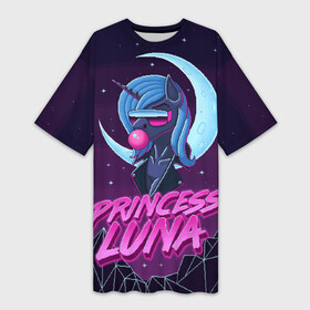 Платье-футболка 3D с принтом Retrowave Luna в Белгороде,  |  | 8 bit | 8 бит | alicorn | luna | moon | mountain | my little pony | pixel | pony | princess luna | retrowave | synthwave | unicorn | горы | луна | пиксель арт | пони | ретровейв