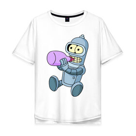 Мужская футболка хлопок Oversize с принтом Lil Bender в Белгороде, 100% хлопок | свободный крой, круглый ворот, “спинка” длиннее передней части | bender | futurama | бендер | зойдберг | космос | футурама