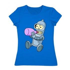 Женская футболка хлопок с принтом Lil Bender в Белгороде, 100% хлопок | прямой крой, круглый вырез горловины, длина до линии бедер, слегка спущенное плечо | bender | futurama | бендер | зойдберг | космос | футурама