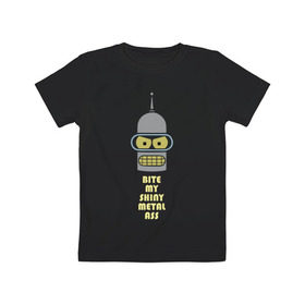 Детская футболка хлопок с принтом Bite my ass в Белгороде, 100% хлопок | круглый вырез горловины, полуприлегающий силуэт, длина до линии бедер | bender | futurama | бендер | зойдберг | космос | футурама