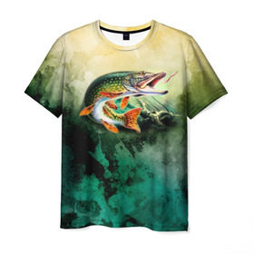 Мужская футболка 3D с принтом Удача в Белгороде, 100% полиэфир | прямой крой, круглый вырез горловины, длина до линии бедер | вода | река | рыба | рыбак | рыбалка | щука