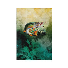 Обложка для паспорта матовая кожа с принтом Удача в Белгороде, натуральная матовая кожа | размер 19,3 х 13,7 см; прозрачные пластиковые крепления | Тематика изображения на принте: вода | река | рыба | рыбак | рыбалка | щука