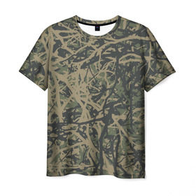 Мужская футболка 3D с принтом Лесной камуфляж в Белгороде, 100% полиэфир | прямой крой, круглый вырез горловины, длина до линии бедер | Тематика изображения на принте: 