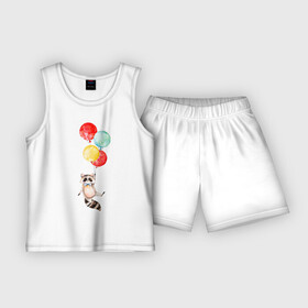 Детская пижама с шортами хлопок с принтом Енот в Белгороде,  |  | акварель | бабочка | воздушный | иллюстрация | илюстрация | полет | рисунок | шарик