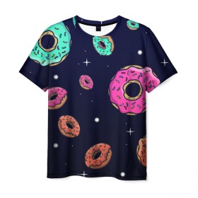 Мужская футболка 3D с принтом Black Milk Космические Пончики в Белгороде, 100% полиэфир | прямой крой, круглый вырез горловины, длина до линии бедер | black milk | donut | donuts | space | the simpsons | trend | глазурь | дизайн | еда | звезда | звёзды | космос | мода | пончик | симпсоны | симсоны | сладкий | стиль | тренд | узор