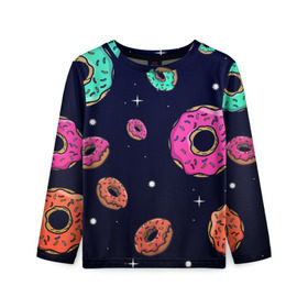 Детский лонгслив 3D с принтом Black Milk Космические Пончики в Белгороде, 100% полиэстер | длинные рукава, круглый вырез горловины, полуприлегающий силуэт
 | black milk | donut | donuts | space | the simpsons | trend | глазурь | дизайн | еда | звезда | звёзды | космос | мода | пончик | симпсоны | симсоны | сладкий | стиль | тренд | узор
