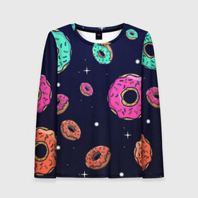 Женский лонгслив 3D с принтом Black Milk Космические Пончики в Белгороде, 100% полиэстер | длинные рукава, круглый вырез горловины, полуприлегающий силуэт | black milk | donut | donuts | space | the simpsons | trend | глазурь | дизайн | еда | звезда | звёзды | космос | мода | пончик | симпсоны | симсоны | сладкий | стиль | тренд | узор