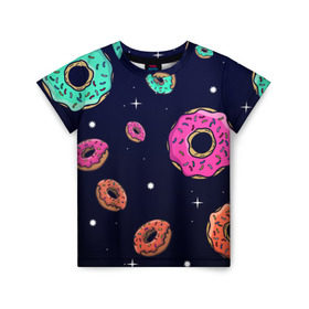 Детская футболка 3D с принтом Black Milk Космические Пончики в Белгороде, 100% гипоаллергенный полиэфир | прямой крой, круглый вырез горловины, длина до линии бедер, чуть спущенное плечо, ткань немного тянется | black milk | donut | donuts | space | the simpsons | trend | глазурь | дизайн | еда | звезда | звёзды | космос | мода | пончик | симпсоны | симсоны | сладкий | стиль | тренд | узор