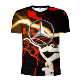 Мужская футболка 3D спортивная с принтом Mercedes-Benz в Белгороде, 100% полиэстер с улучшенными характеристиками | приталенный силуэт, круглая горловина, широкие плечи, сужается к линии бедра | авто | автомобиль | дорога | машина | мерседес | огни | тачка | фара