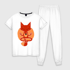 Женская пижама хлопок с принтом Inner Fox в Белгороде, 100% хлопок | брюки и футболка прямого кроя, без карманов, на брюках мягкая резинка на поясе и по низу штанин | fox | йога | лис | лиса | медитация